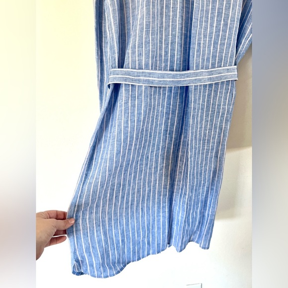 Ann Taylor Blue Striped Linen Full Button Front Belted Shirt Dress Size Medium - Picture 11 of 13